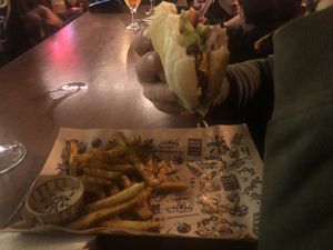 Signature burger and fries  at Mad Mad Vegan - Lavapiés in Madrid