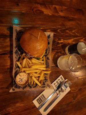 Chicken Burger with regular fries-> 10/10 at Mad Mad Vegan - Lavapiés in Madrid