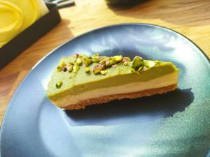 Delicious sweet yuzu cake at Yami Vegan Sushi in Katowice