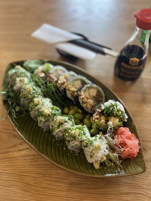 Tofu in tempura and avocado spread ❤️  at Yami Vegan Sushi in Katowice