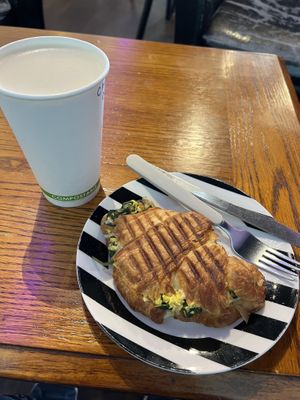 Croissant and oat milk chai  at Zizzo's Coffeehouse & Wine Bar in Capitola