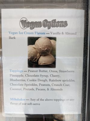 Vegan options as of 5-27-21 at J&D Cree Mee Freeze in Catawissa