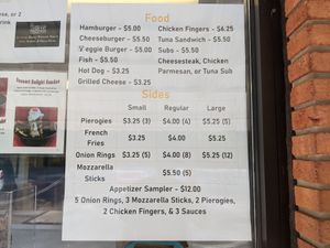 Partial food  menu Veggie Burger 5-27-21 at J&D Cree Mee Freeze in Catawissa
