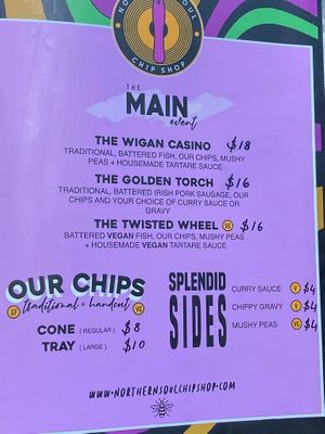 Menu at Northern Soul Chip Shop in St Kilda