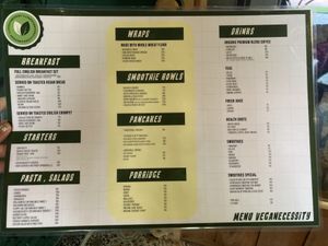 Menu at Veganecessity Cafe in Phuket