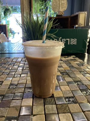 Cacao soy milk beverage at Veganecessity Cafe in Phuket