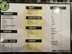 Menu at Veganecessity Cafe in Phuket