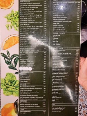 Menu at Veganecessity Cafe in Phuket