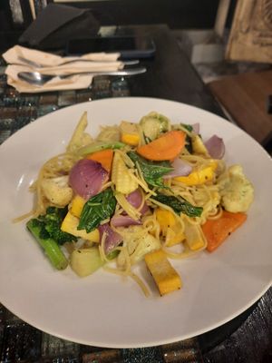 Fried noodles w. Tofu at Veganecessity Cafe in Phuket