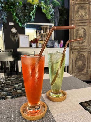 Grapefruit and apple soda. Both of them are delicious. Definitely give them a try    at Veganecessity Cafe in Phuket