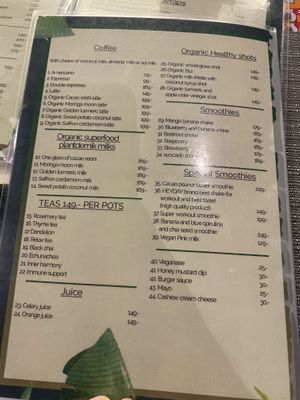 Drink menu  at Veganecessity Cafe in Phuket