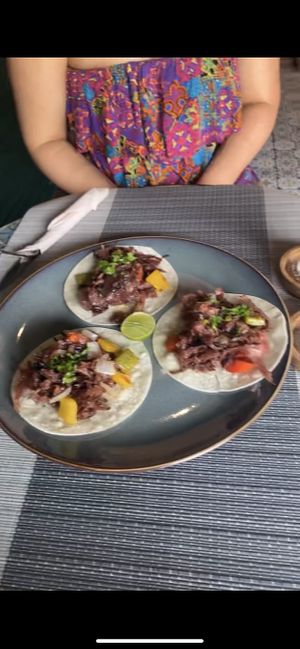 Hibiscus flower tacos   at Veganecessity Cafe in Phuket