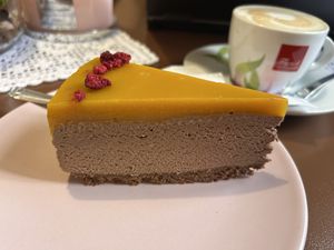 Čokoládovo-mangový dort  at Kavarna Pod Vezi in Plzen