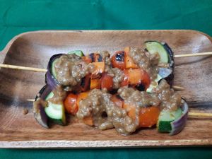 Vegan satay with peanut sauce. at The Green House in Santiago De Compostela