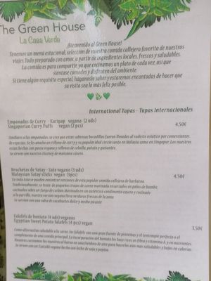 Vegan menu   at The Green House in Santiago De Compostela