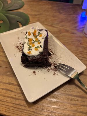 Brownie with coconut cream  at The Green House in Santiago De Compostela