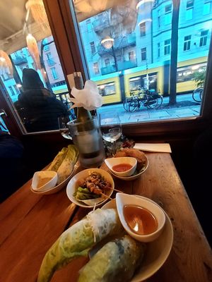 Vegan: Summer rolls, Yakitori and 'Chicken' nuggets. at Huong Que - Mitte in Berlin