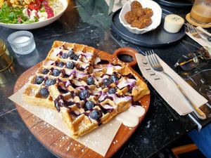 Blueberry waffles at LUUC Café in Karlsruhe