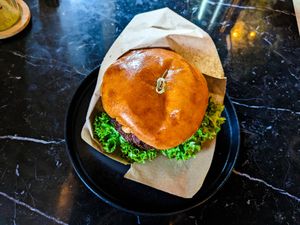 Vegan burger at LUUC Café at LUUC Café in Karlsruhe