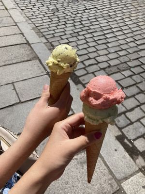 Cucumber ice cream (abs strawberry)  at Zmrzlinářství Kolombina in Plzen