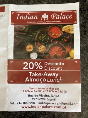Menu at Indian Palace in Estoril