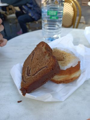 Vegan doughnut and banana bread at Laurents in North West London