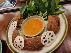 Purple sweet potato and lotus seed with mung beans filling, fried at Sente the Flavour of Lotus in Hanoi