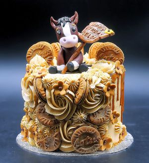 Small Biscoff Cake with handmade topper at Rabbit Vegan Cakes in Exeter