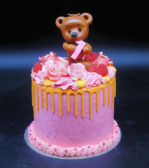 Raspberry Lemon 1st Birthday Cake with handmade topper at Rabbit Vegan Cakes in Exeter