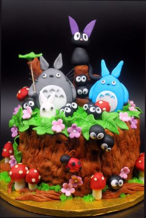 Studio Ghibli Sticky Toffee Sponge Cake with handmade toppers at Rabbit Vegan Cakes in Exeter