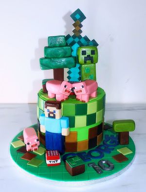 Minecraft themed cake at Rabbit Vegan Cakes in Exeter