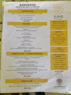 menú  at El Solar in Necocli