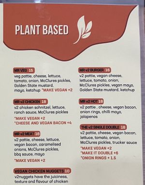 The new ‘Plant Based’ section of Mr Burger’s menu. (May 2022)  at Mr Burger in Hobart