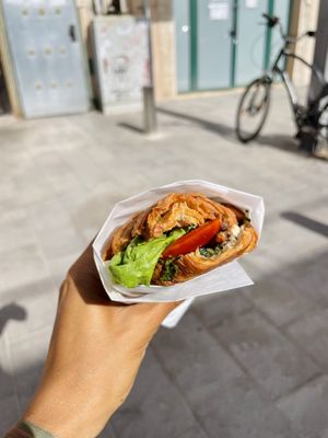 Tomato basil pesto croissant   at Simonchu Cakes in Tel Aviv