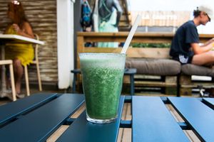 A fresh green smoothie. at Maâbanana in Moliets