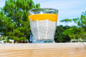 An awesome chia pudding topped with mango and coconut. :). So tasty. at Maâbanana in Moliets