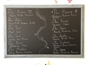 Waffle and pancake choices  at Love Peace & Coffee in Edinburgh