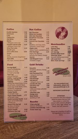  at Love Peace & Coffee in Edinburgh