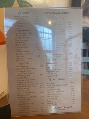 Menu   at Love Peace & Coffee in Edinburgh