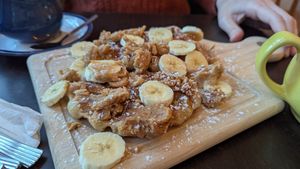 Waffles with peanut butter & banana at Love Peace & Coffee in Edinburgh
