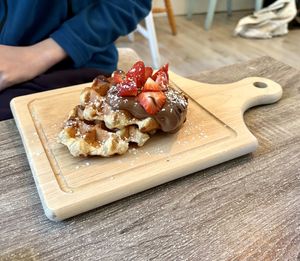Vegan waffle with vegan Nutella and strawberries   at Love Peace & Coffee in Edinburgh