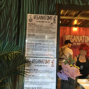 Wall menu at Veganatomy - Vegan Sushi & Banh Mi Bar in Newcastle Upon Tyne