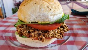 Burger is crispy! at Rinconcito Vegano in Boquete