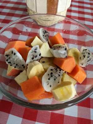 Delicious fresh cut fruit salad at Rinconcito Vegano in Boquete