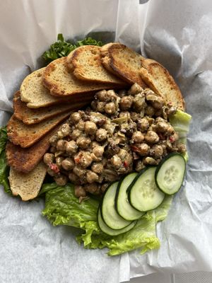 Vegan chic pea salad. Bread was chewy but yummy. I highly recommend it!   at Dedicated in Tucson
