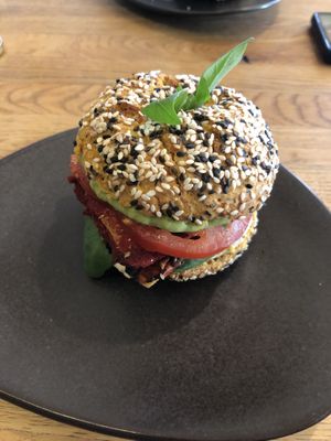 Sweet potato Tofu Bagel with hummus & avo (7,90€) - 7 / 10  at Joy of Madhu (Noams) in Munich
