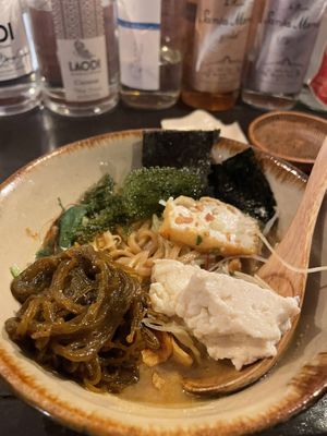 The toppings on their soup dish were great! Sea grapes add so much to the dish  at Tamatebako in Naha