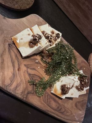 Okinawa tofu and sea grapes   at Tamatebako in Naha