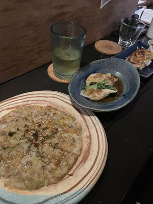 Dumpling and savoury pancake   at Tamatebako in Naha