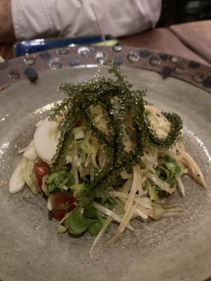 Papaya salad with sea grapes  at Tamatebako in Naha